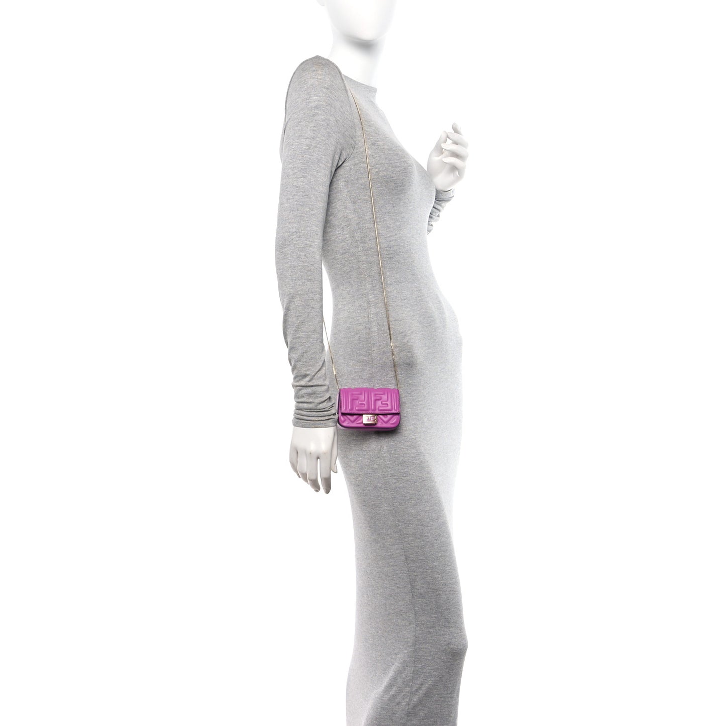 Nappa Matisse FF Embossed Nano Baguette Charm Bouganville