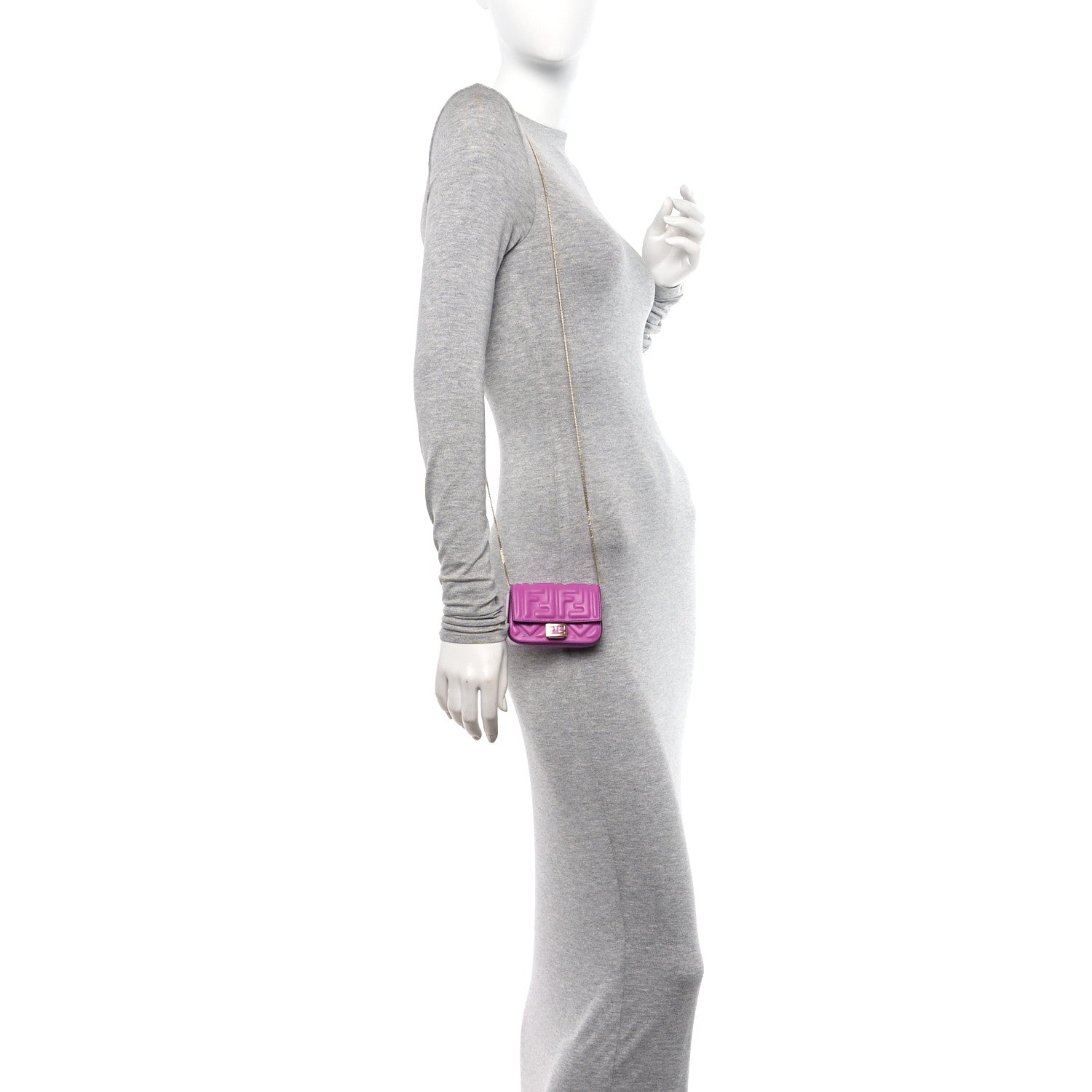 Fendi Nappa Matisse FF Embossed Nano Baguette Charm Bouganville 2 of 9