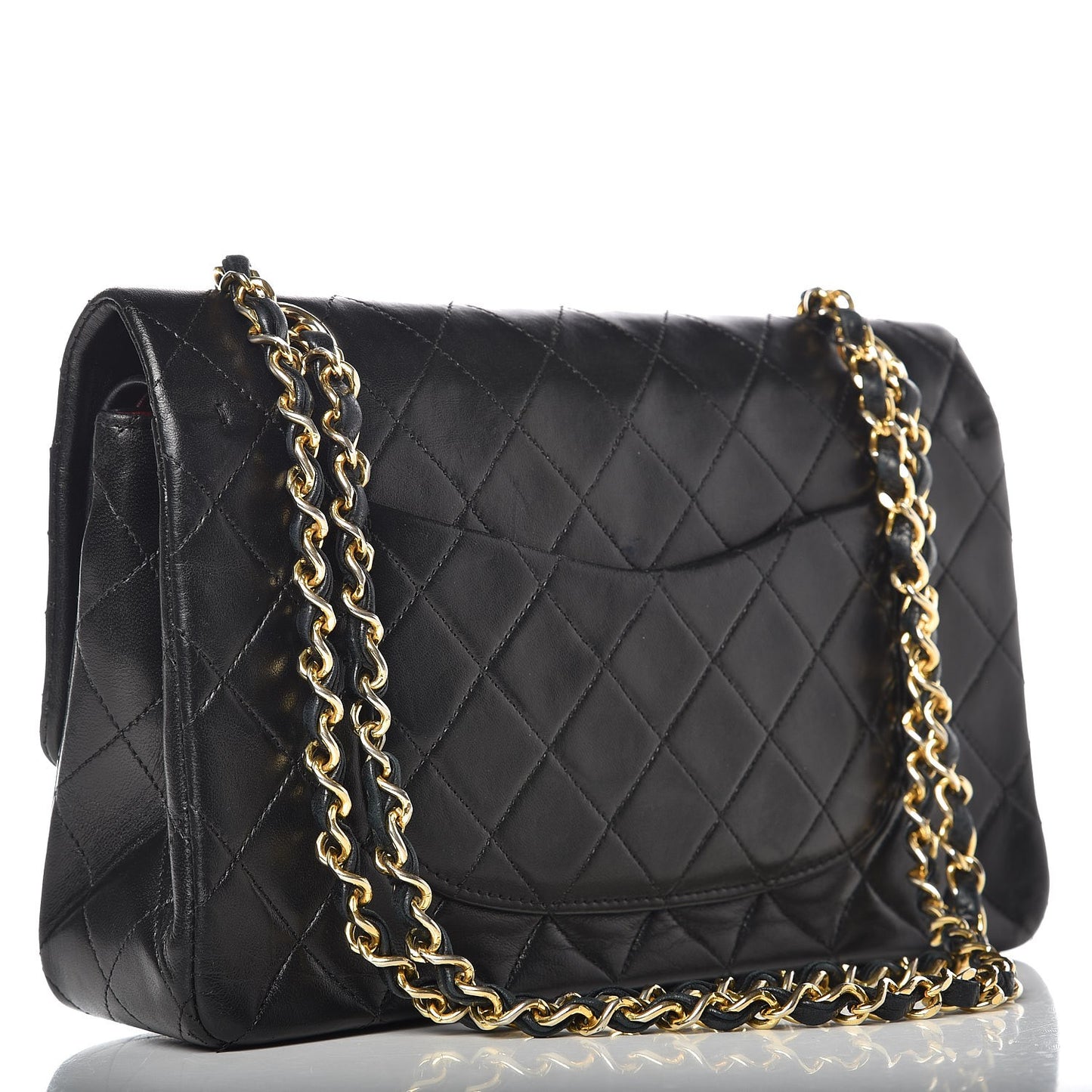 Lambskin Quilted Medium Double Flap Black