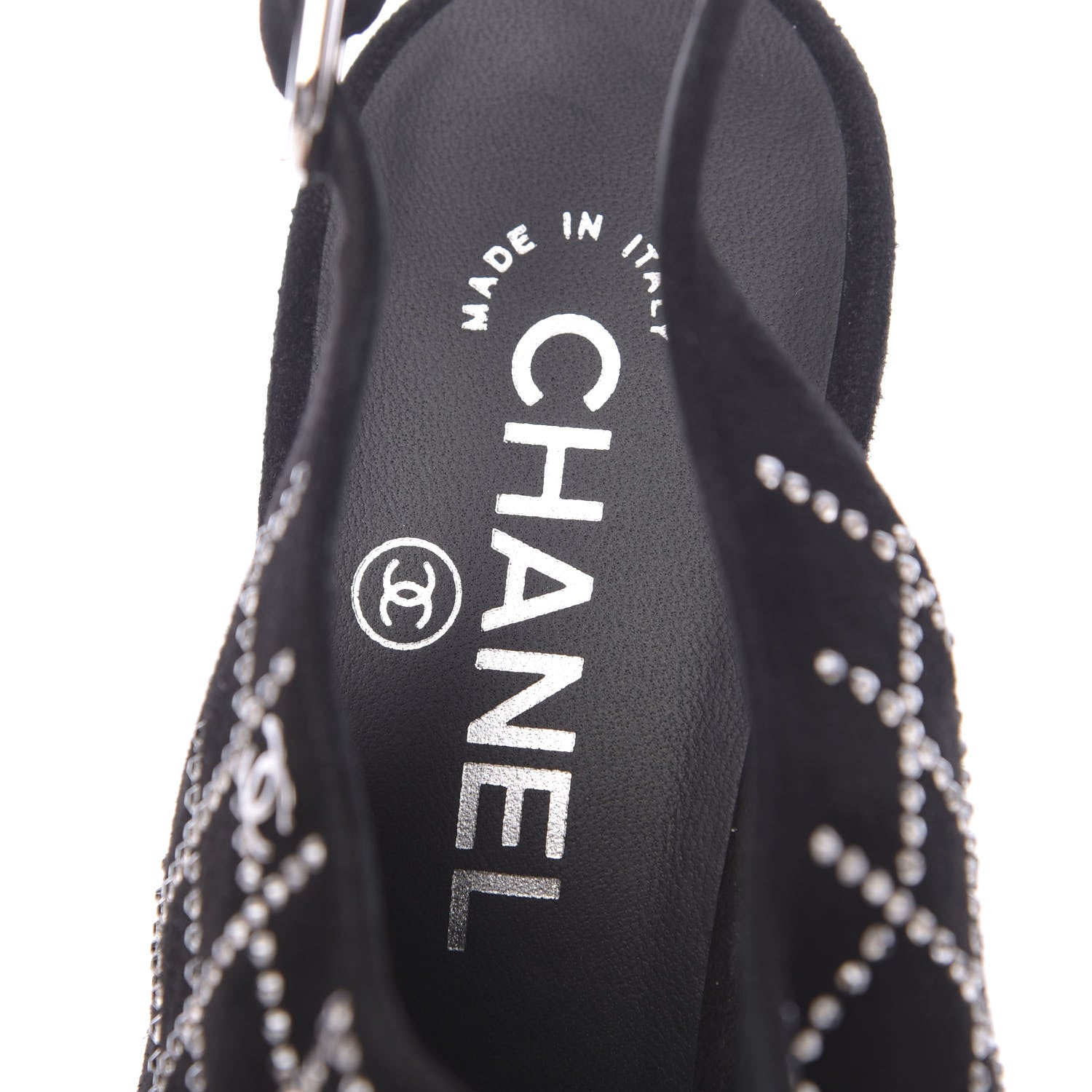 Chanel Kid Suede Strass Slingback Pumps 39 Black Silver 6 of 9