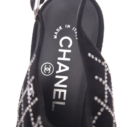 Chanel Kid Suede Strass Slingback Pumps 39 Black Silver 6 of 9