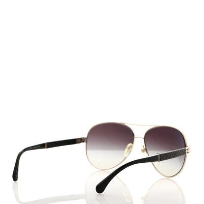 Chanel Lambskin Quilted CC Aviator Sunglasses 4195-Q Black 4 of 8