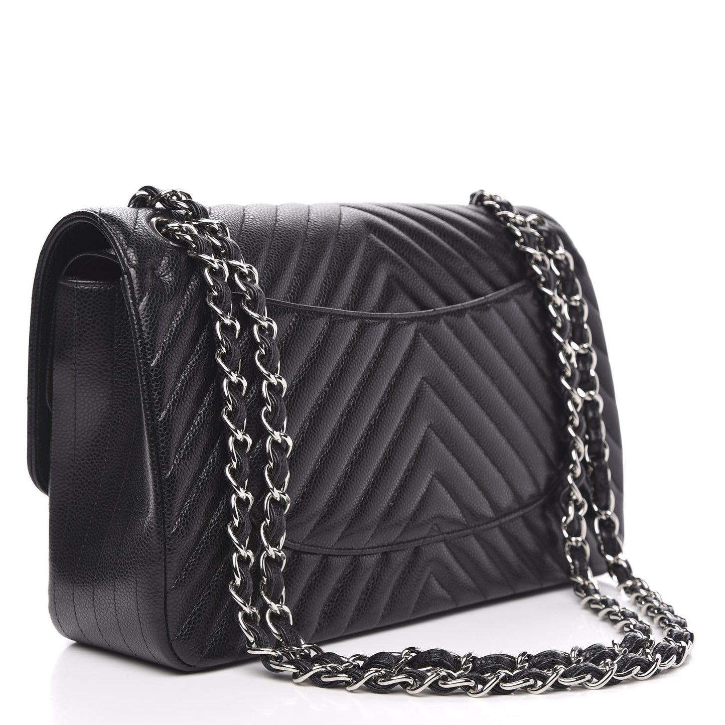 Caviar Chevron Quilted Jumbo Double Flap Black