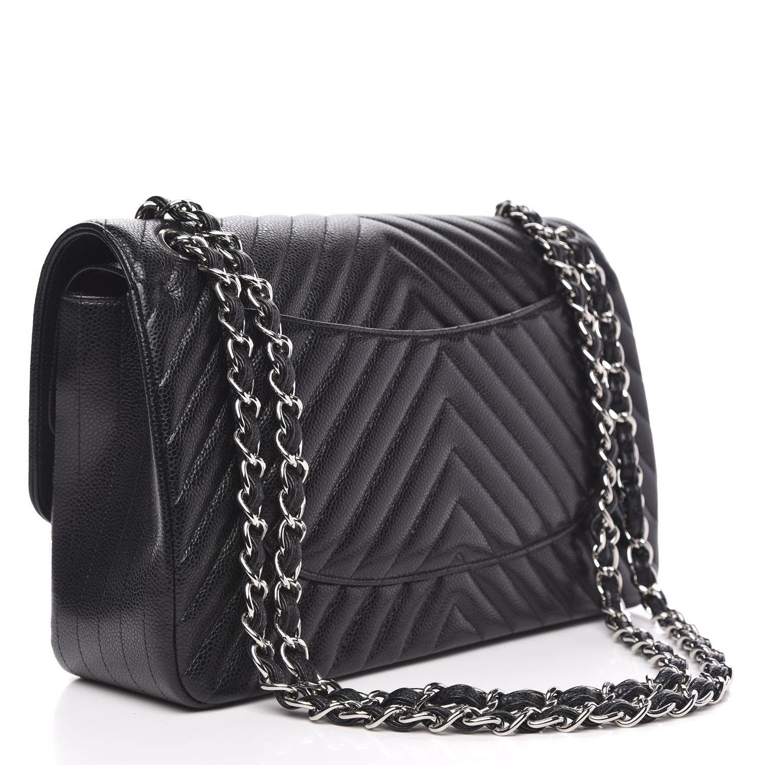 Chanel Caviar Chevron Quilted Jumbo Double Flap Black 3 of 11