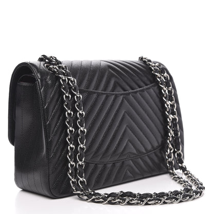 Chanel Caviar Chevron Quilted Jumbo Double Flap Black 3 of 11
