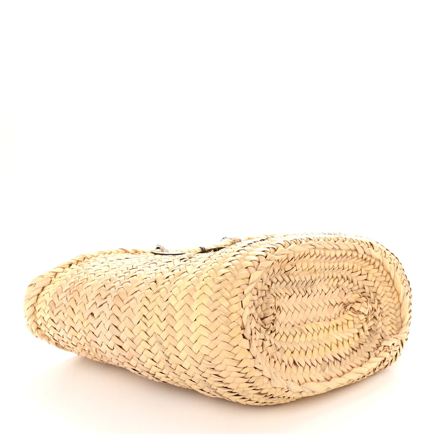 Raffia Calfskin Medium Chain Basket Tote Bag Natural Black