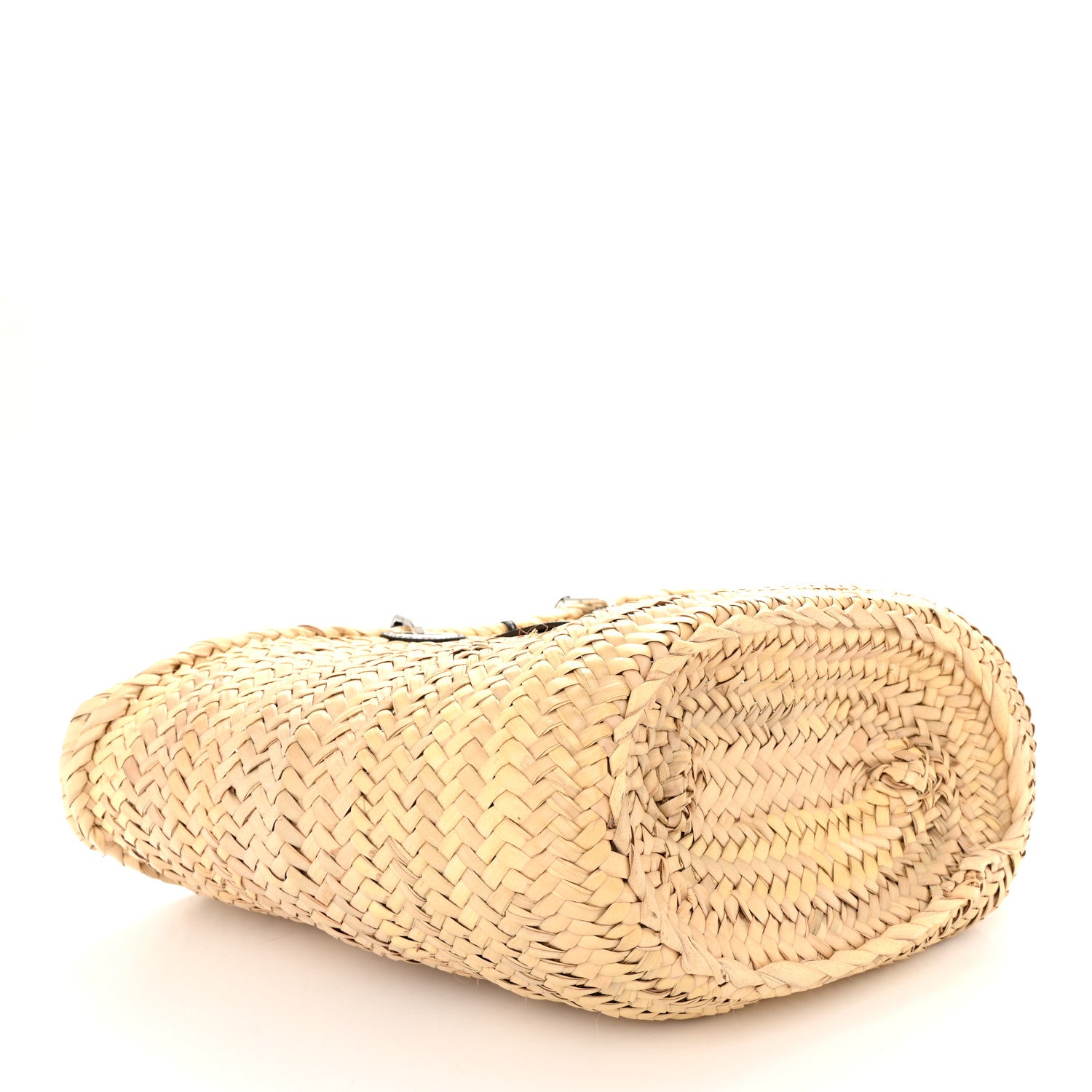 Loewe Raffia Calfskin Medium Chain Basket Tote Bag Natural Black 4 of 8