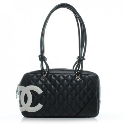 Chanel Calfskin Quilted Large Cambon Bowler Black White 1 of 7
