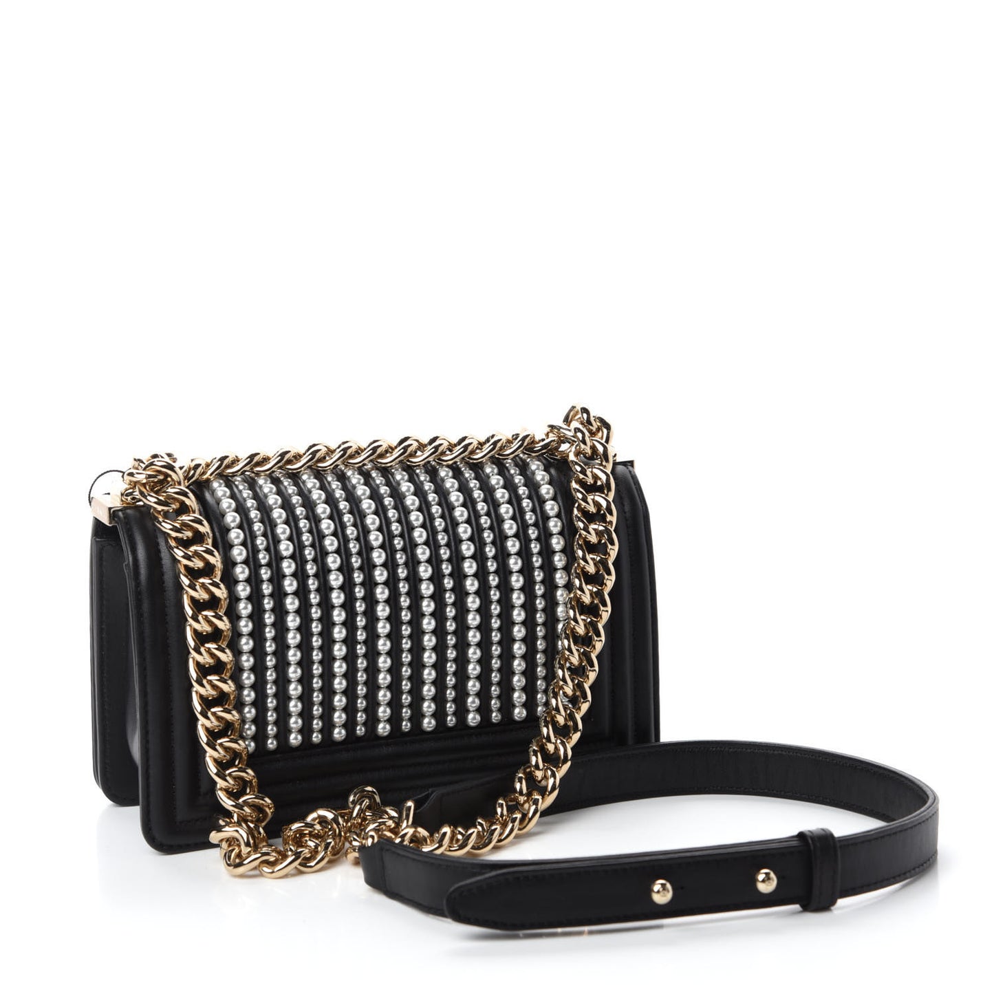 Calfskin Pearl Small Boy Flap Black