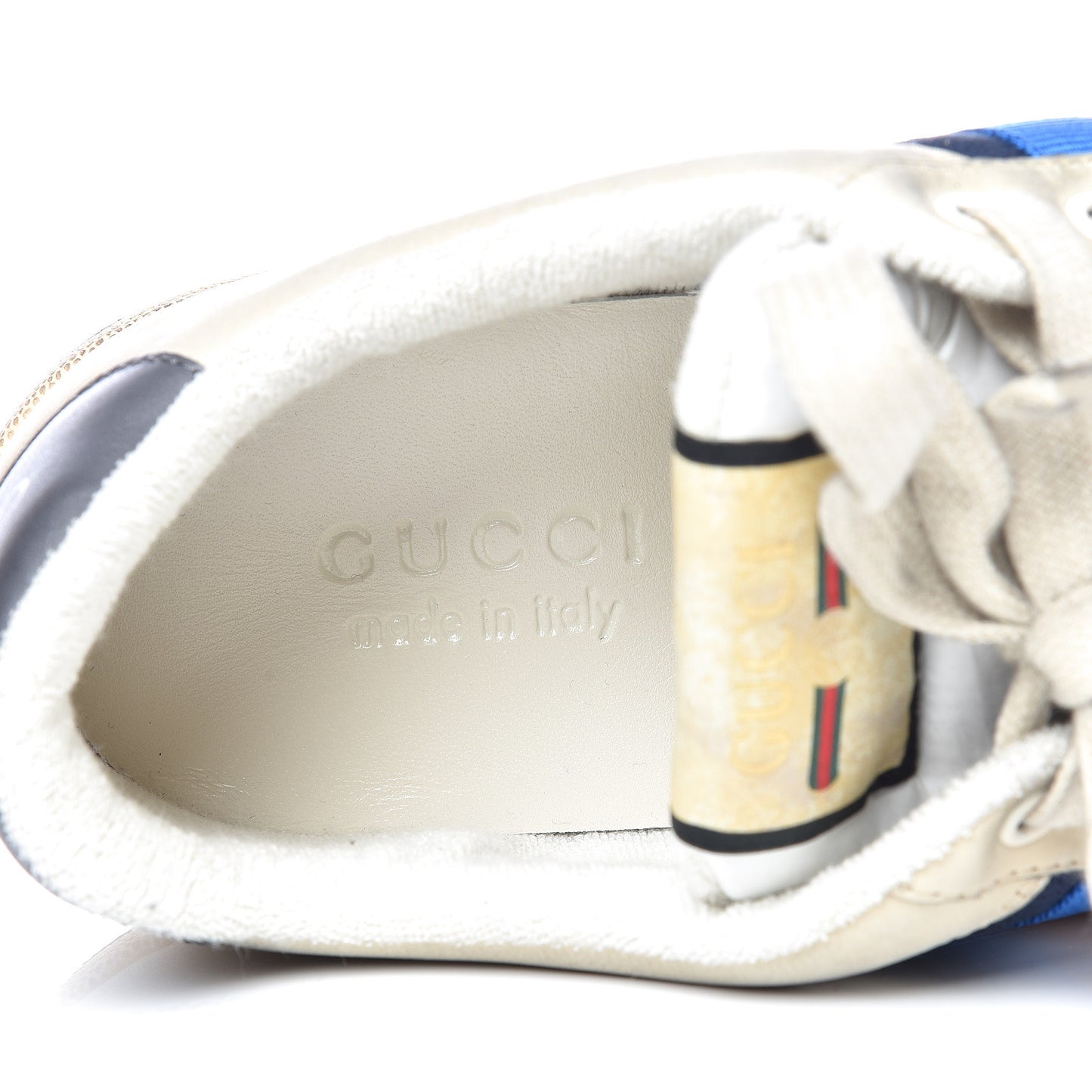 Nubuck Mini GG Monogram Web Mens Screener Sneakers 8 London Blue Dusty Milk
