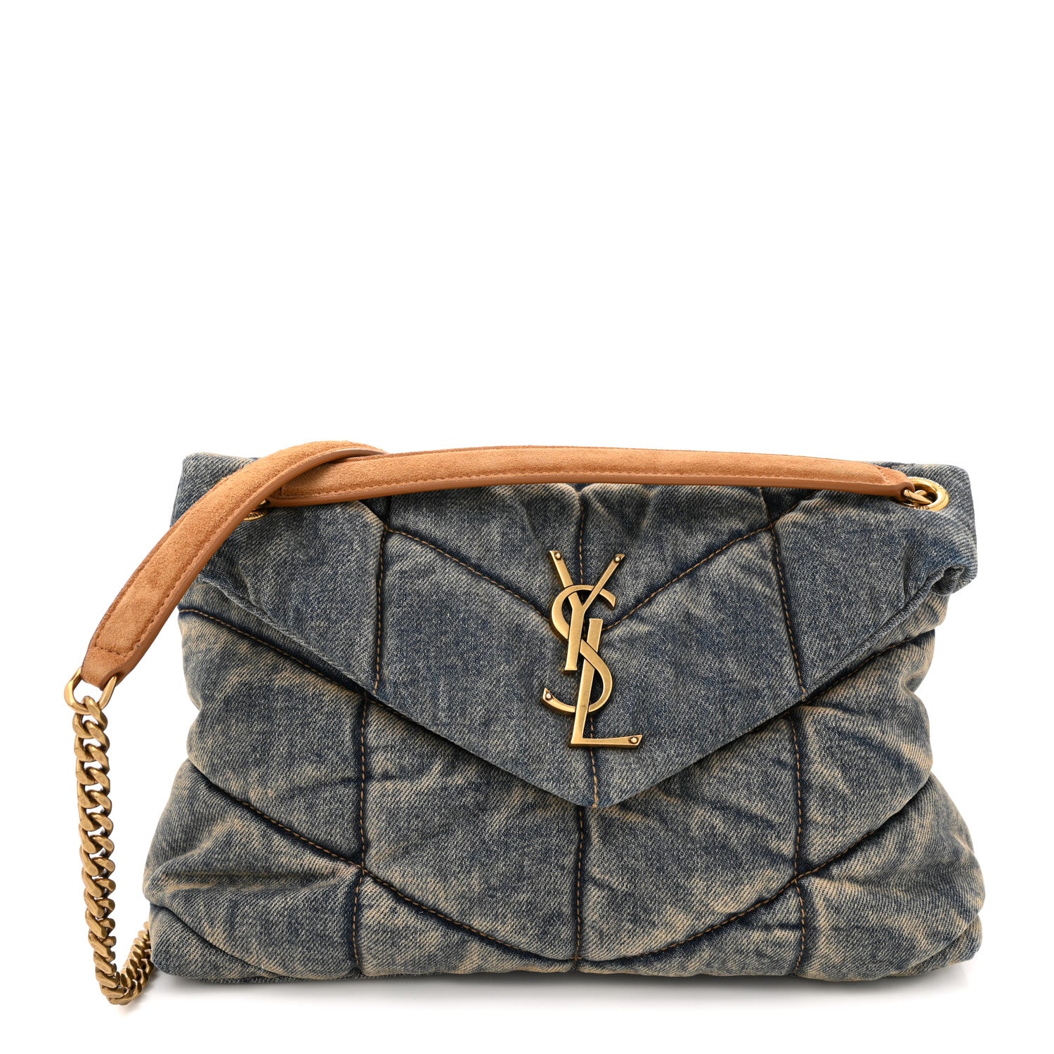 Saint Laurent Denim Quilted Small Loulou Puffer Monogram Chain Satchel Blue Cinnamon 1 of 11