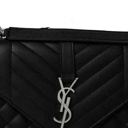 Saint Laurent Grain De Poudre Textured Mixed Matelasse Triquilt Medium Monogram Satchel Black 8 of 13