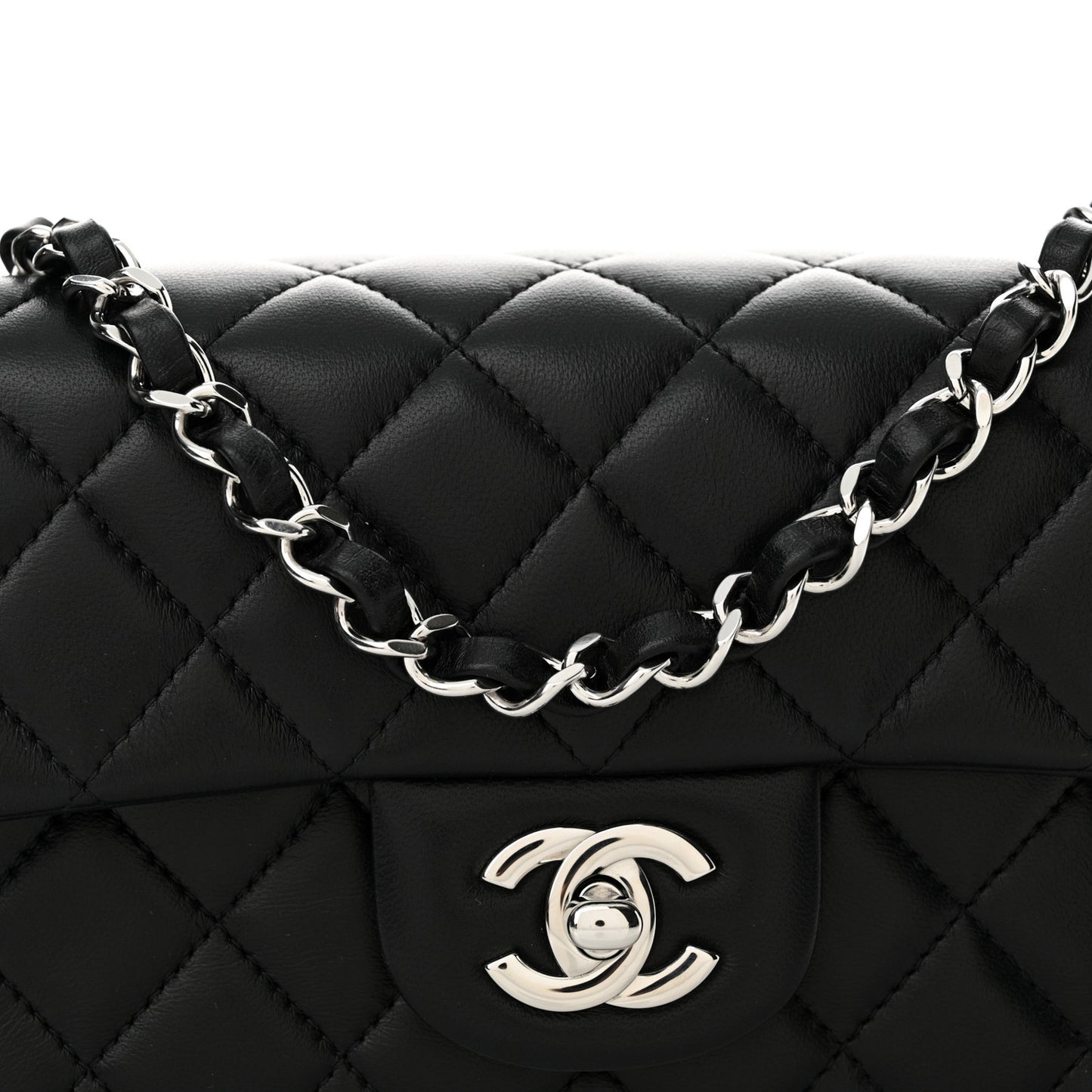 Lambskin Quilted Mini Rectangular Flap Black