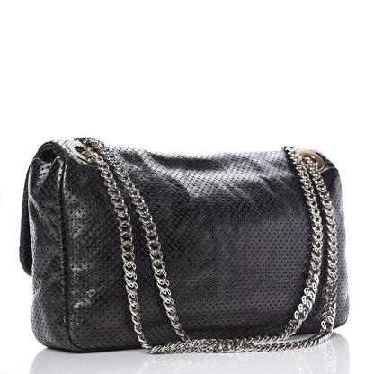 Chanel Metallic Crackled Calfskin Large Perforated Drill Flap Black 3 of 12