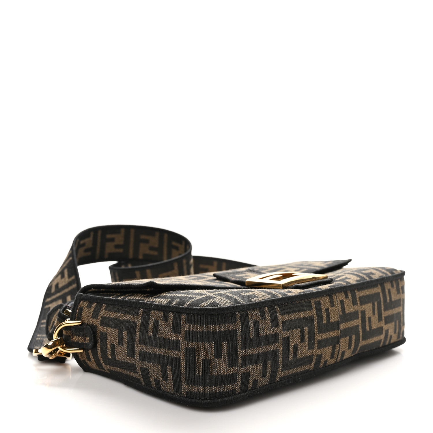 Fendi Fabric Jacquard FF 1974 Medium Baguette Tobacco Moro Black 4 of 10