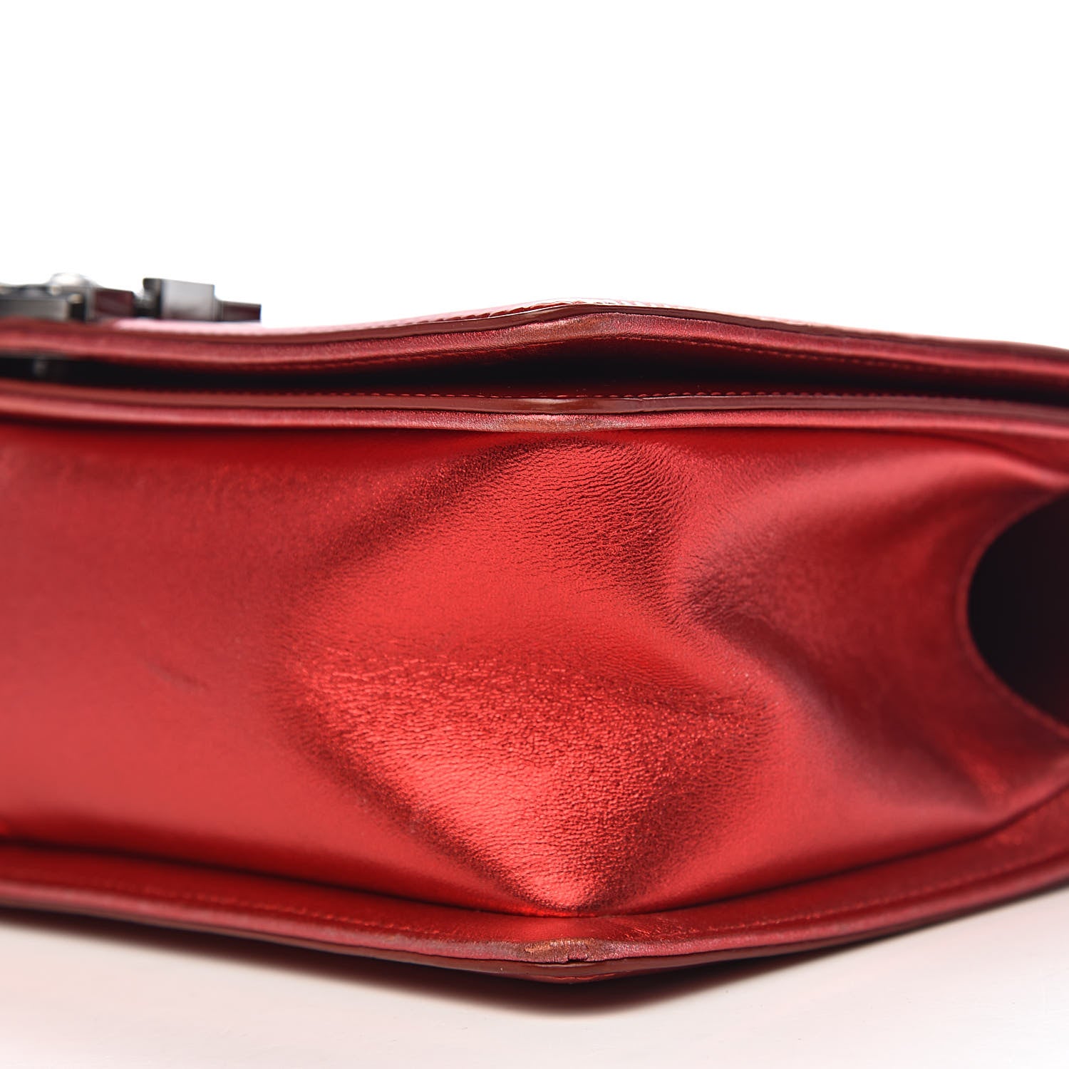 Chanel Metallic Patent Calfskin Quilted Medium Boy Flap Red 12 of 17