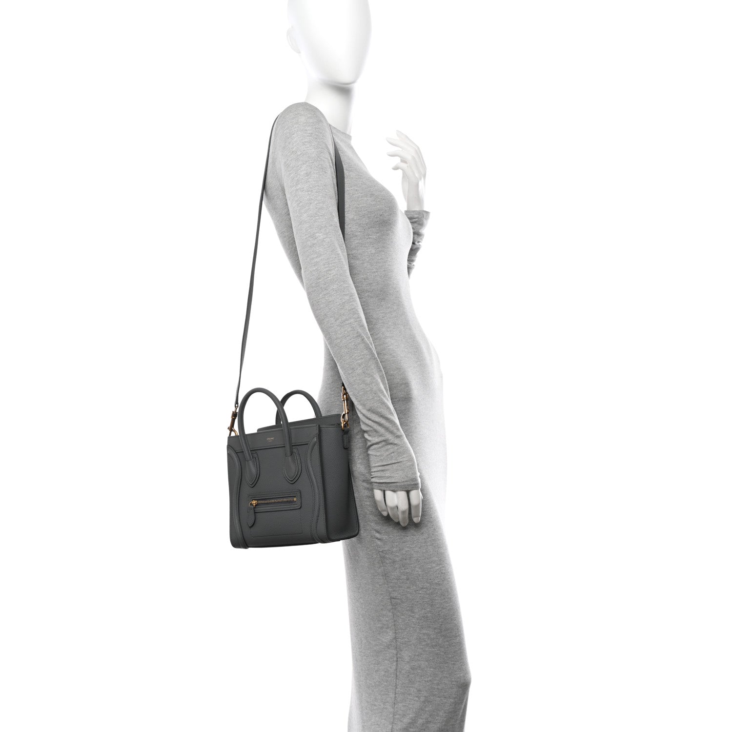 Celine Drummed Calfskin Nano Luggage Kohl 3 of 11