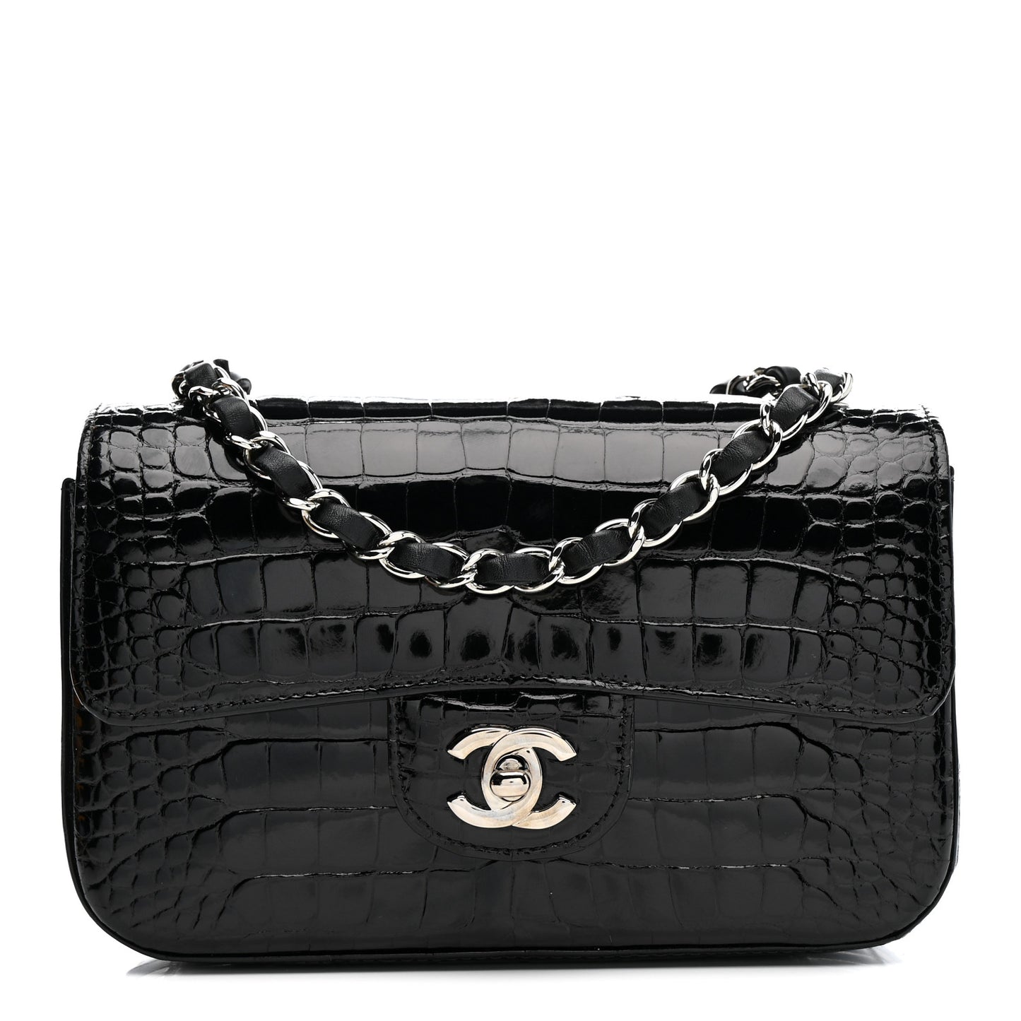 Shiny Alligator Mini Rectangular Flap Black