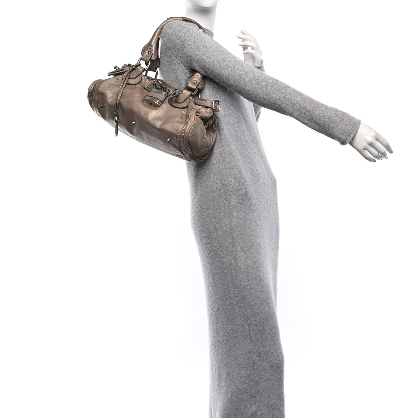 Metallic Calfskin Paddington Satchel Taupe