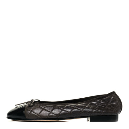 Chanel Metallic Aged Calfskin Patent Quilted CC Cap Toe Ballerina Flats 39 Dark Brown 1 of 7