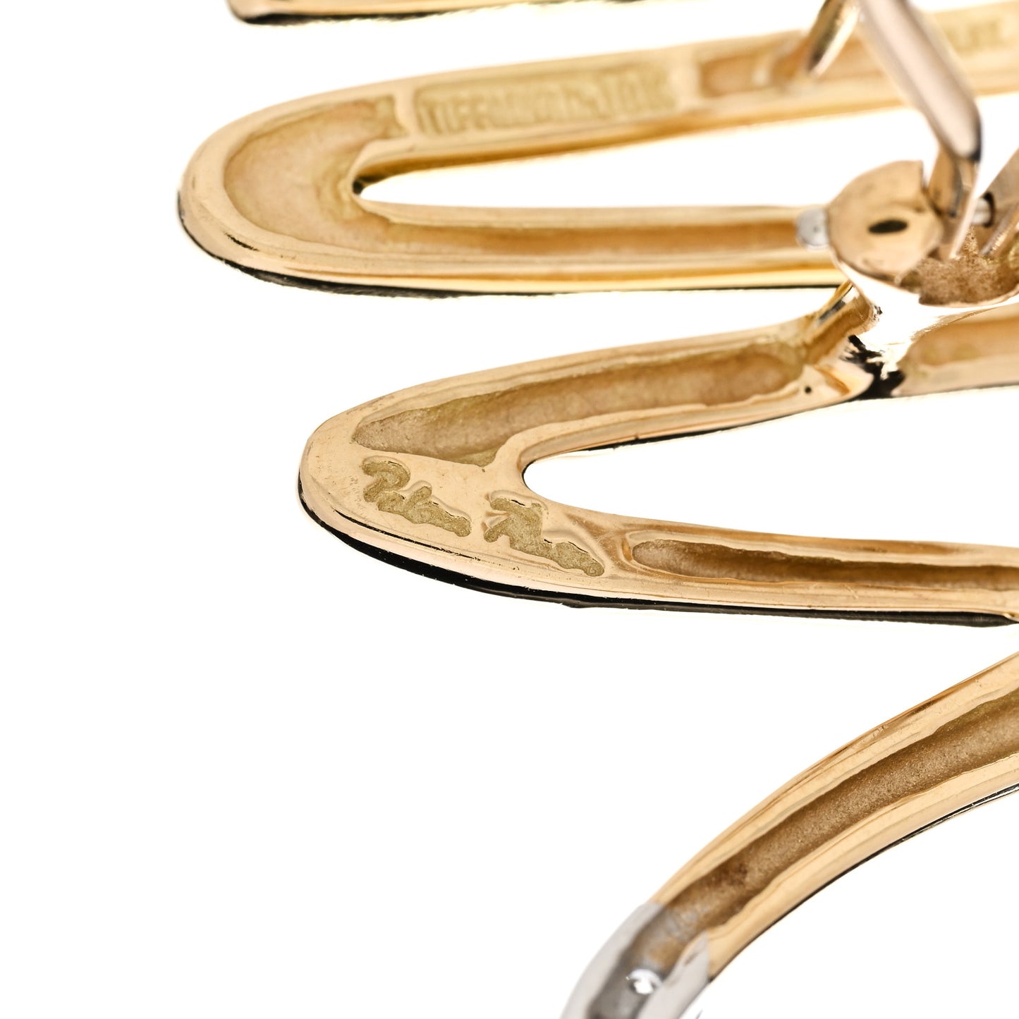 18K Yellow Gold Platinum Diamond Paloma Picasso Scribble French Clip Earrings