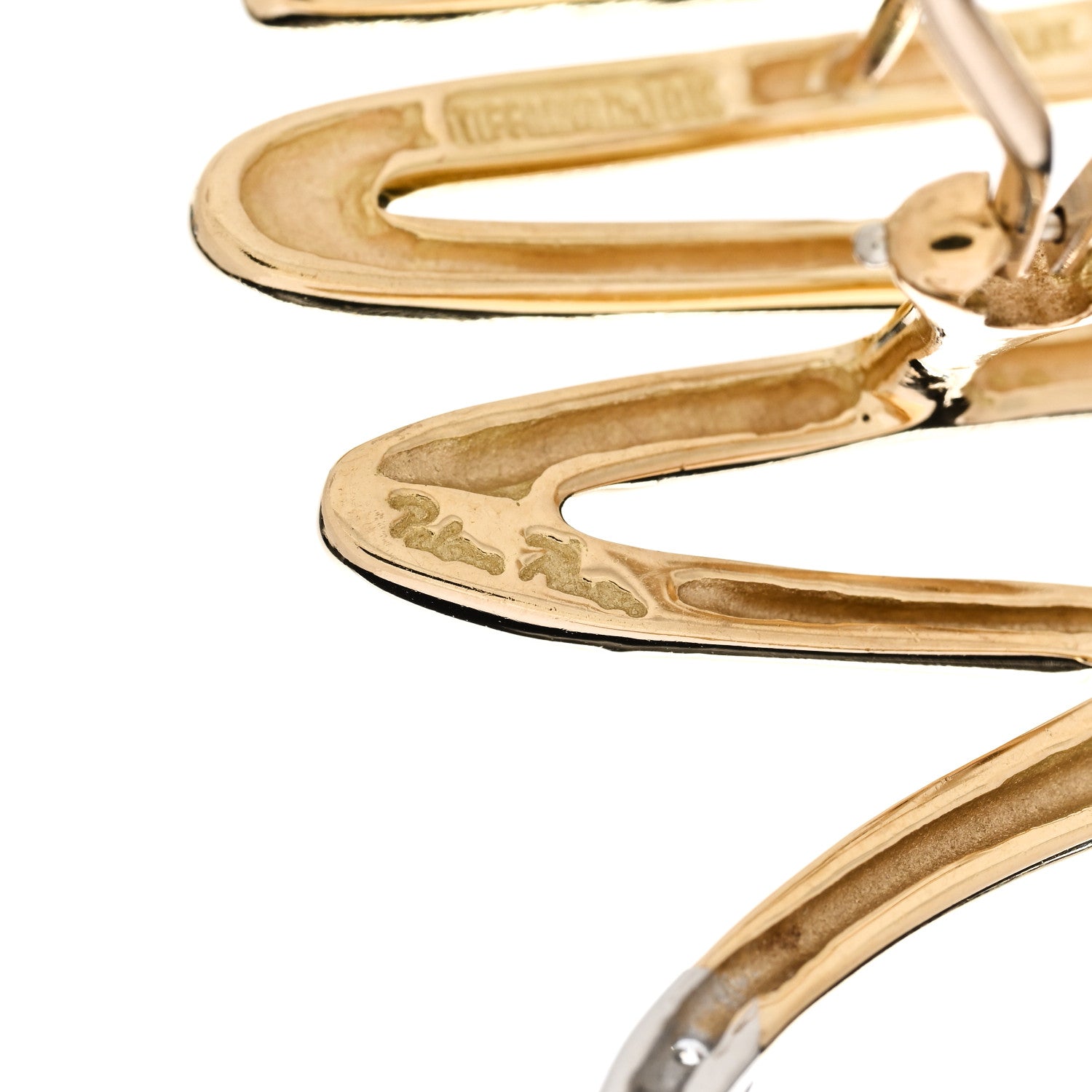 Tiffany 18K Yellow Gold Platinum Diamond Paloma Picasso Scribble French Clip Earrings 5 of 6