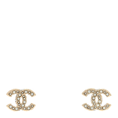 Chanel Metal Graduated Pearl Crystal CC Earrings Light Gold 1 of 4