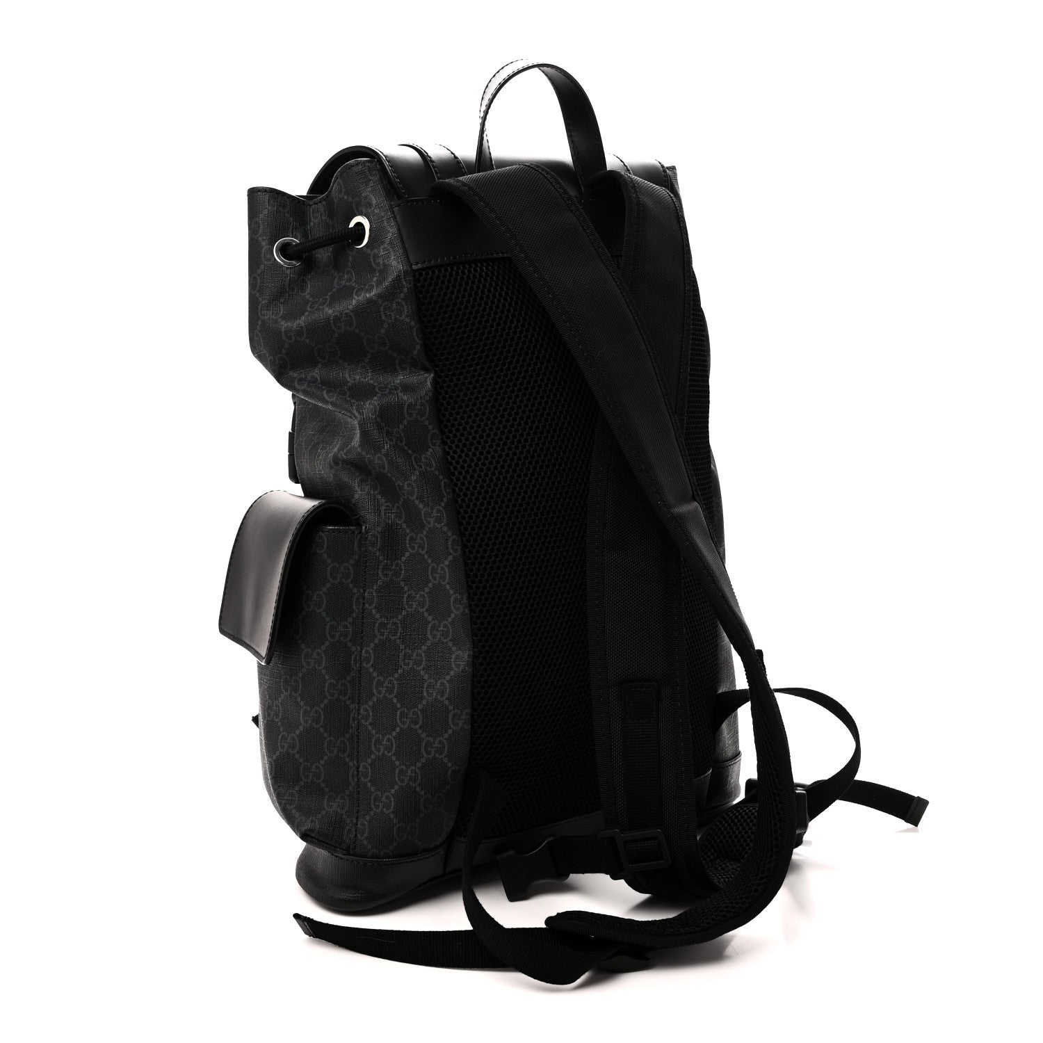 Gucci Soft GG Supreme Monogram Calfskin Web Double Buckle Backpack Black 3 of 10