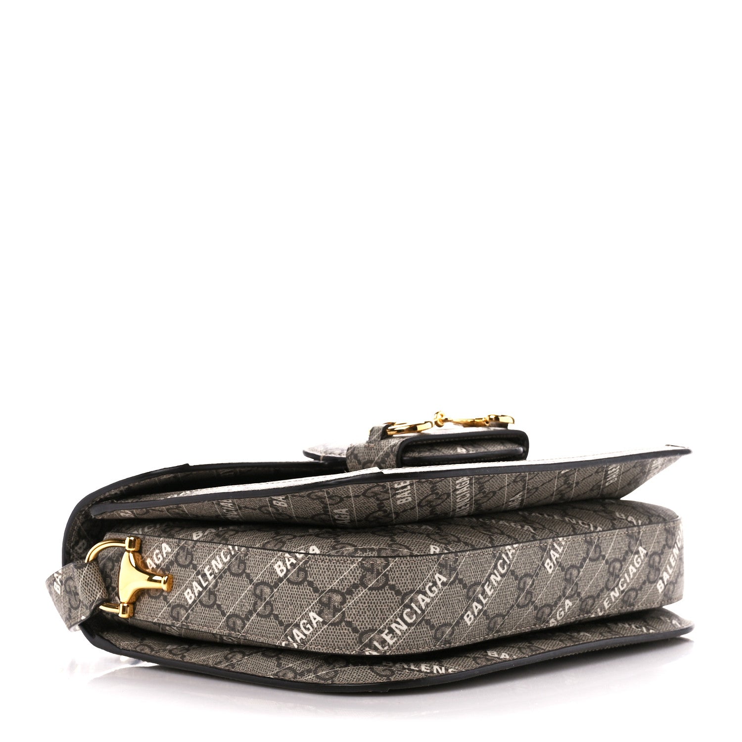 Gucci X BALENCIAGA GG Supreme Monogram Logo Print Horsebit 1955 Shoulder Bag Beige Ebony 4 of 11
