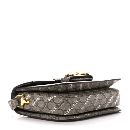 Gucci X BALENCIAGA GG Supreme Monogram Logo Print Horsebit 1955 Shoulder Bag Beige Ebony 4 of 11