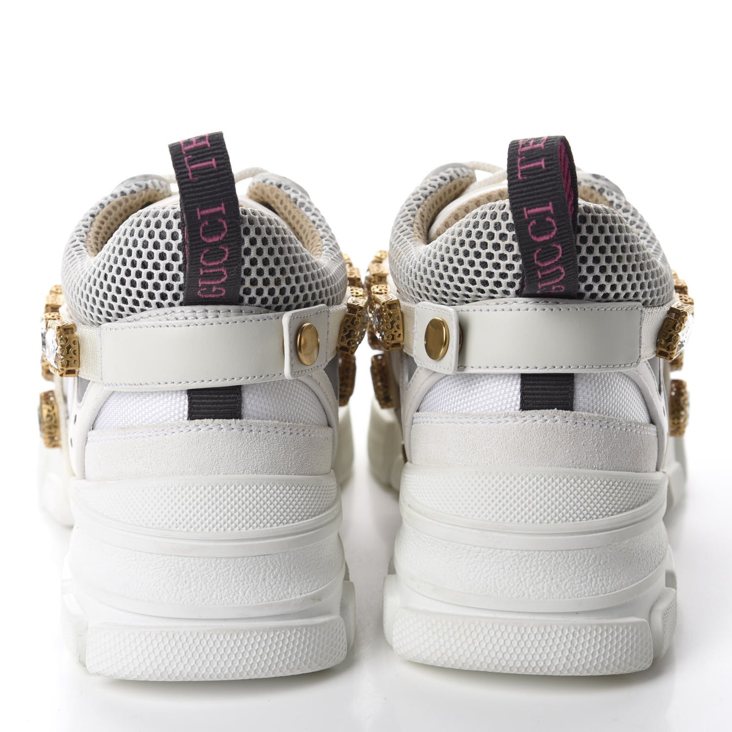 X SEGA Mesh Calfskin Suede Removable Crystals Womens Flashtrek Sneakers 38.5 Great White