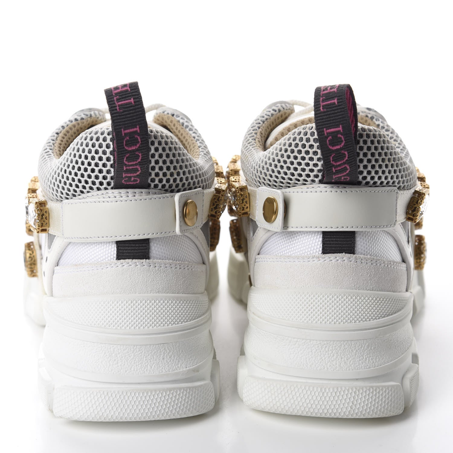 Gucci X SEGA Mesh Calfskin Suede Removable Crystals Womens Flashtrek Sneakers 38.5 Great White 5 of 9