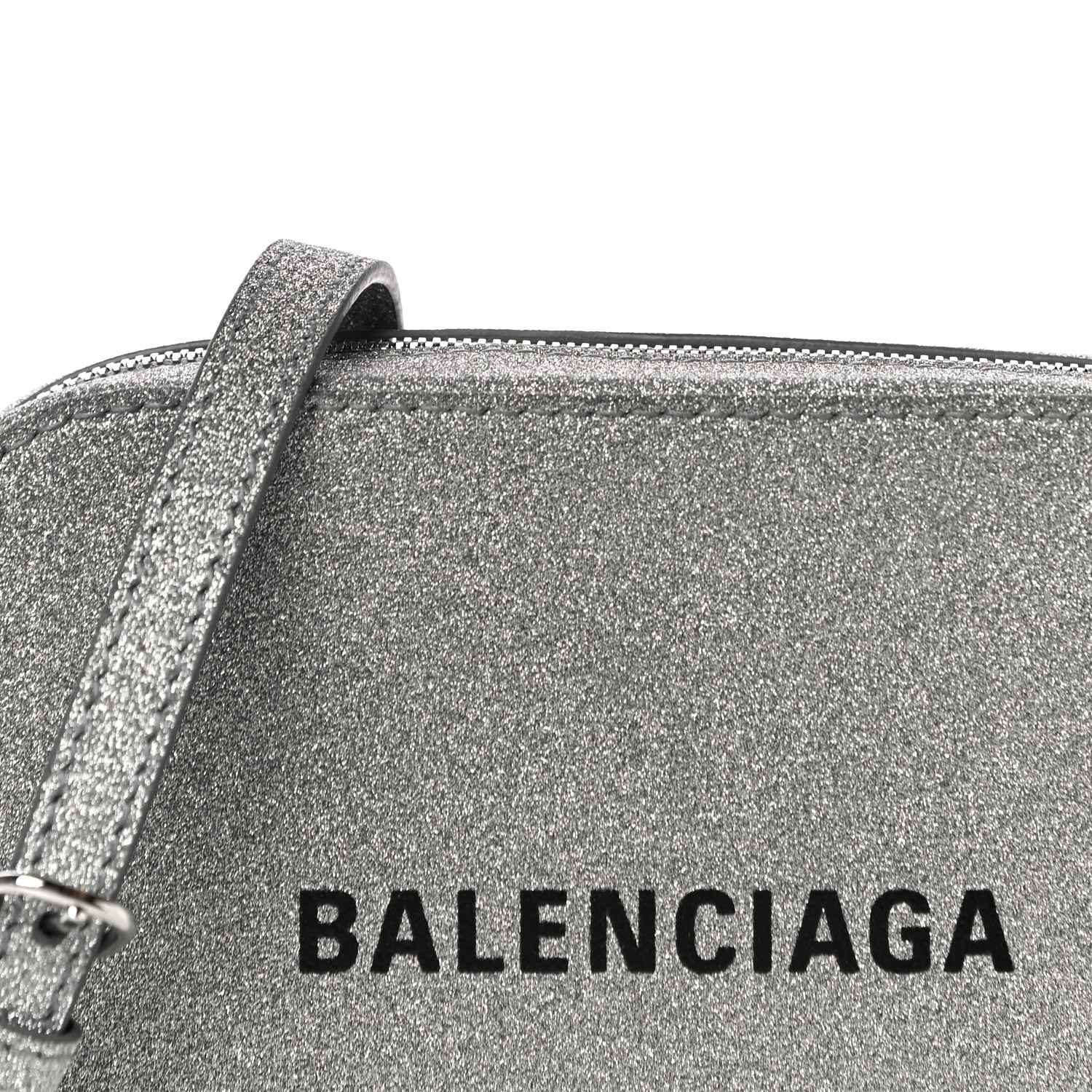 Balenciaga Glitter Calfskin Logo XS Everyday Camera Bag Silver 8 of 11