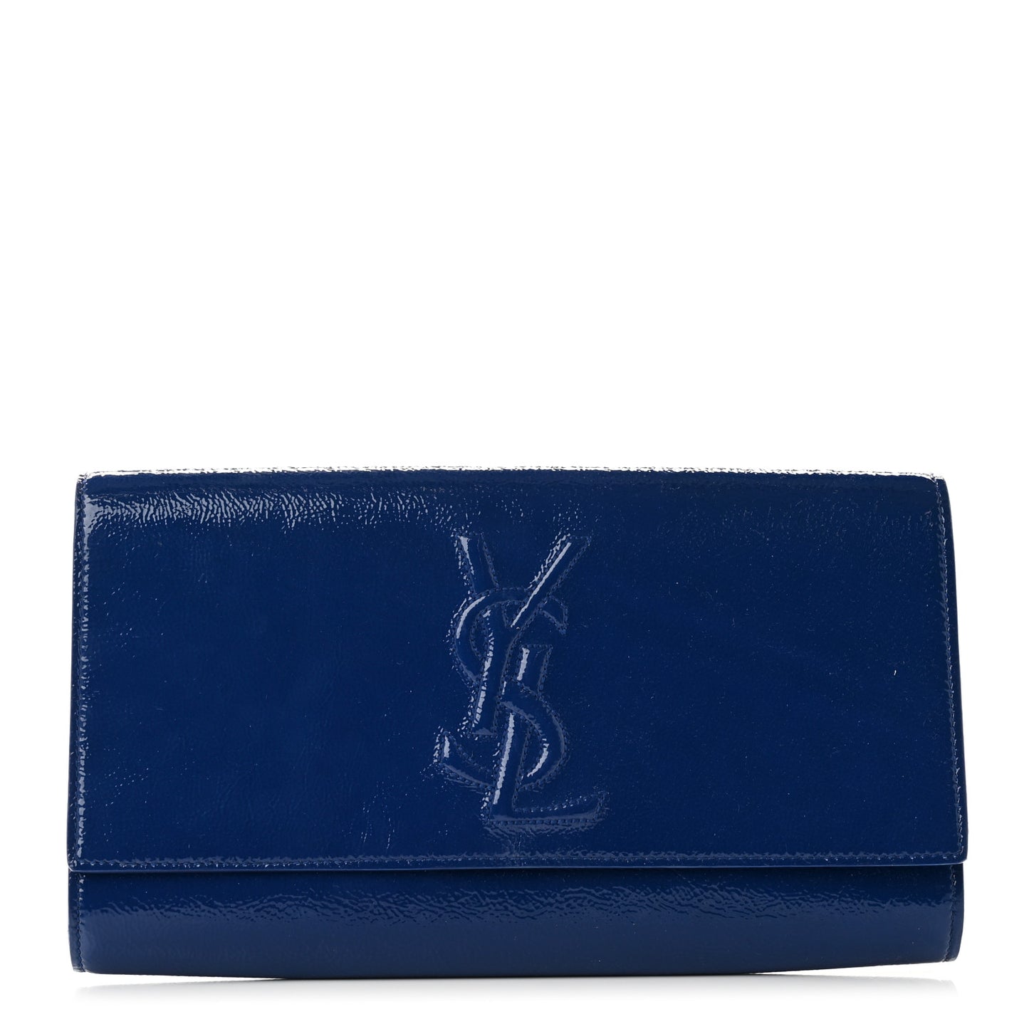 Textured Patent Calfskin Large Belle De Jour Clutch Royal Blue
