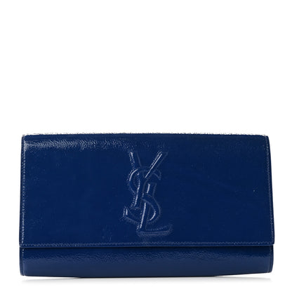 Saint Laurent Textured Patent Calfskin Large Belle De Jour Clutch Royal Blue 1 of 8