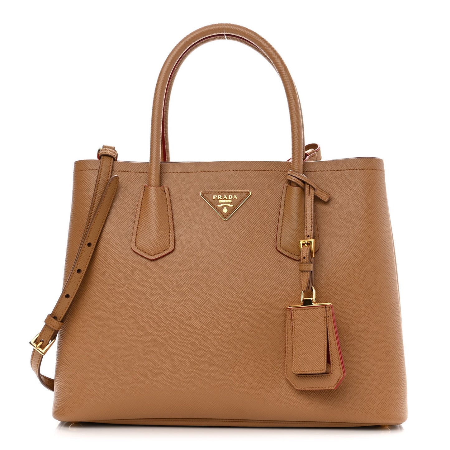 Saffiano Cuir Small Double Bag Caramel Fuoco