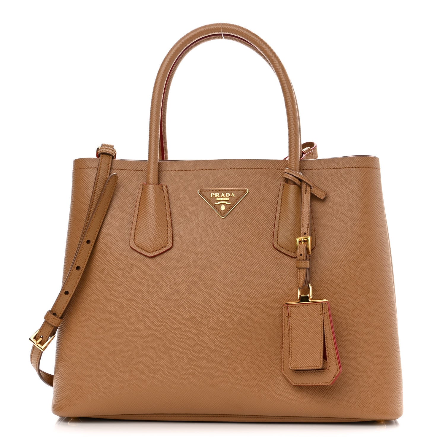 Prada Saffiano Cuir Small Double Bag Caramel Fuoco 1 of 9