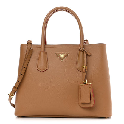 Prada Saffiano Cuir Small Double Bag Caramel Fuoco 1 of 9