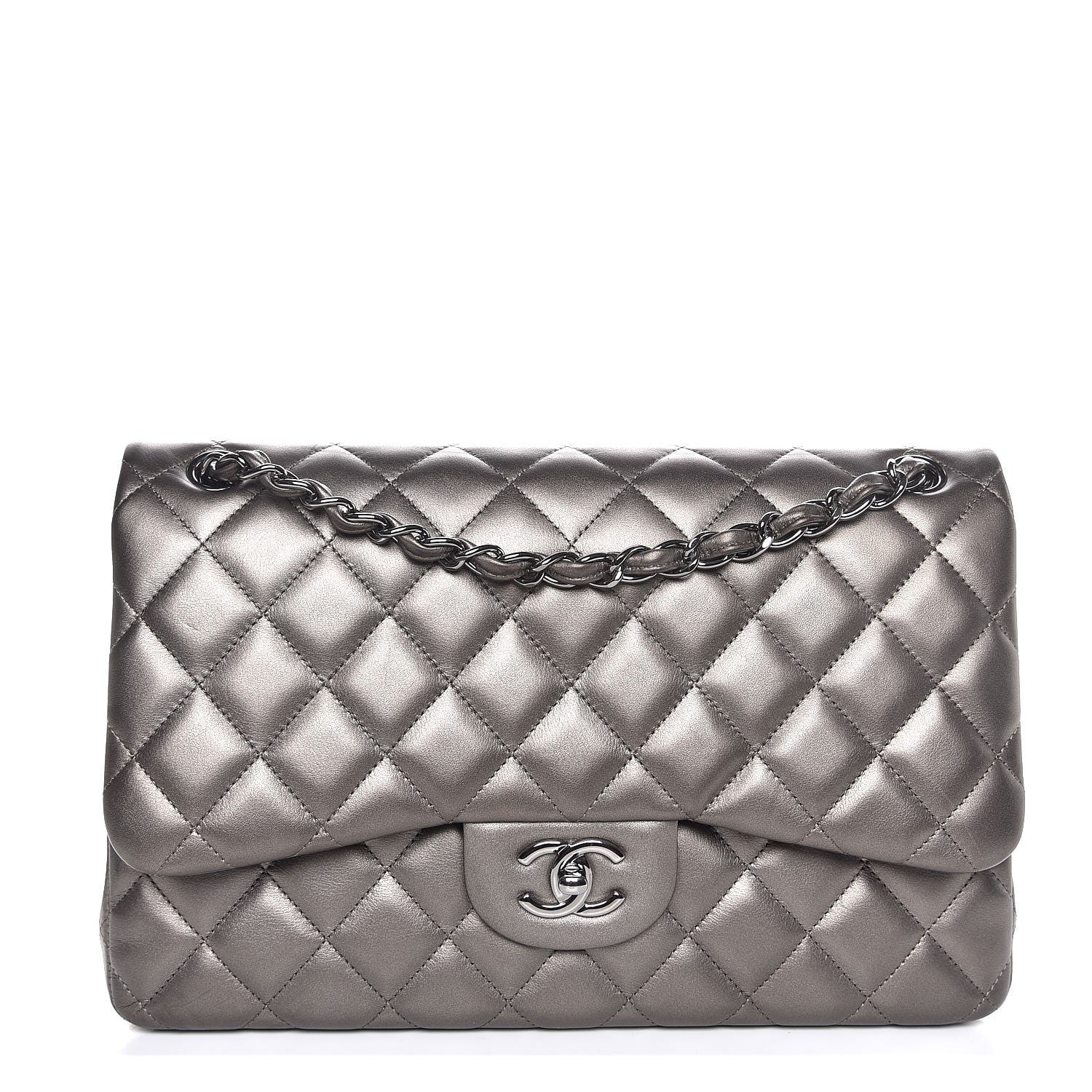 Chanel Metallic Lambskin Quilted Jumbo Double Flap Bronze 1 of 7