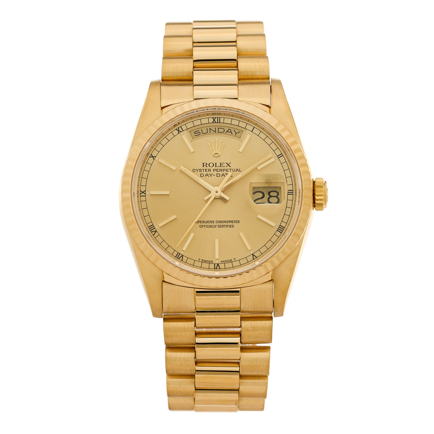 Rolex 18K Yellow Gold 36mm Oyster Perpetual Day-Date President Watch Champagne 18238 1 of 4