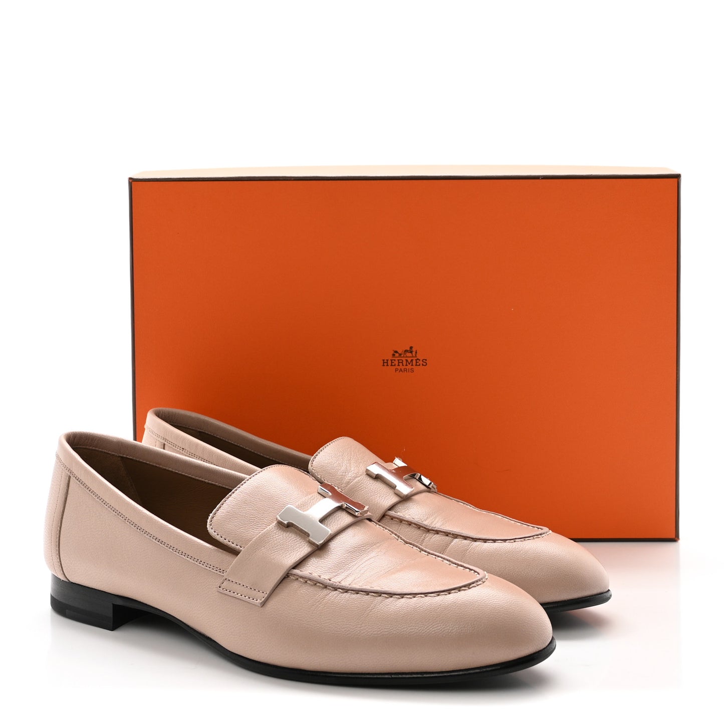 Goatskin Womens Paris Loafers 38.5 Beige Nude