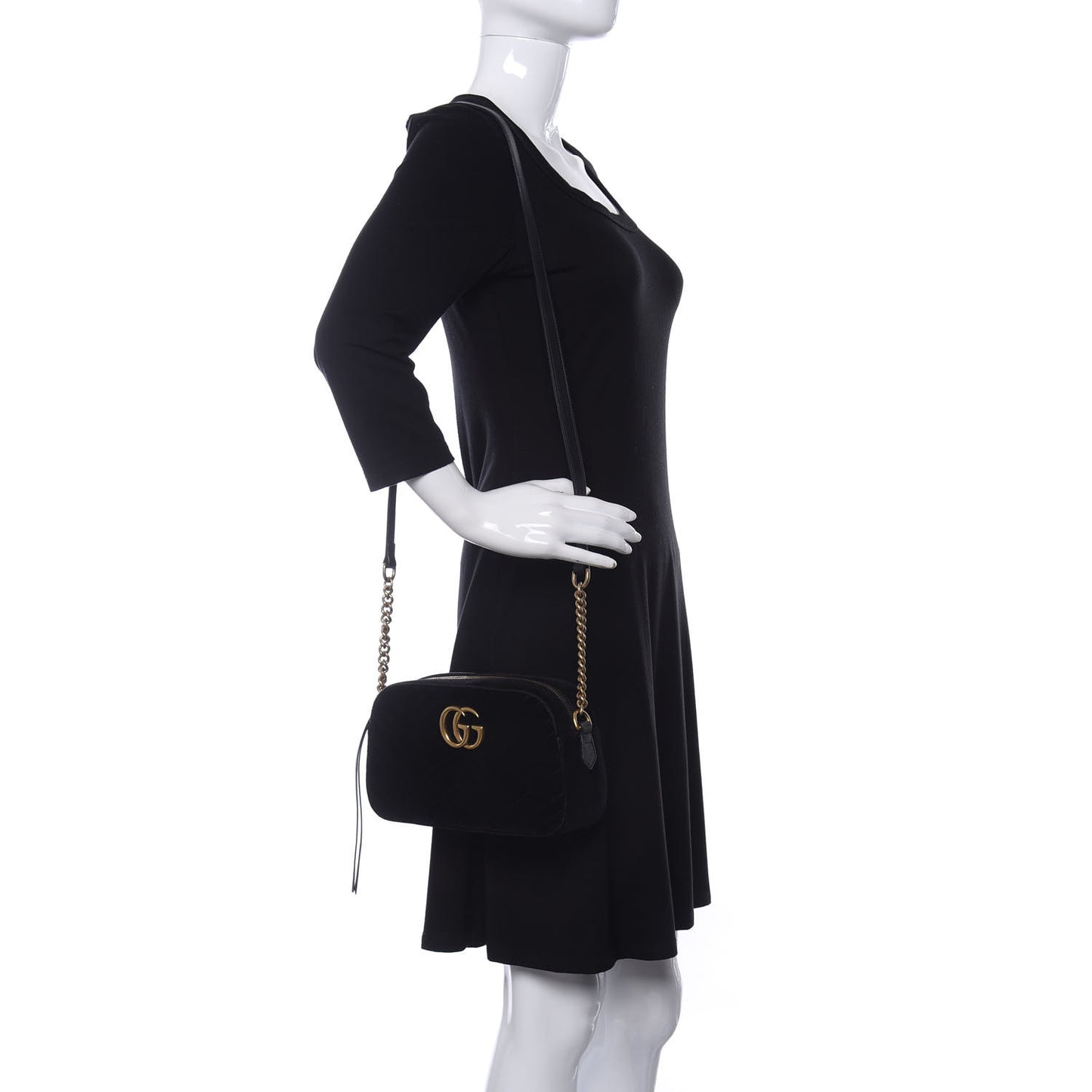 Velvet Matelasse Small GG Marmont Chain Shoulder Bag Black