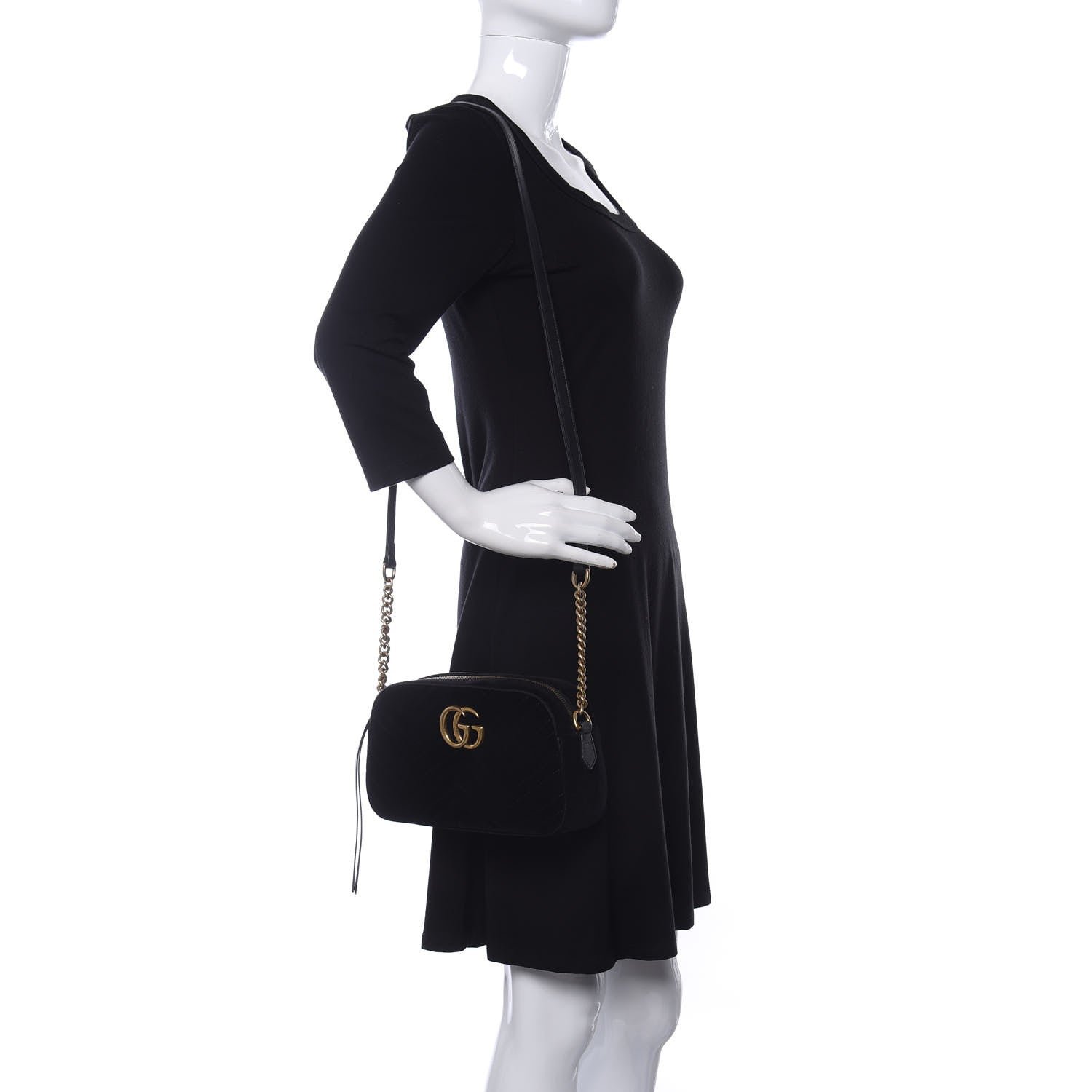 Gucci Velvet Matelasse Small GG Marmont Chain Shoulder Bag Black 2 of 10