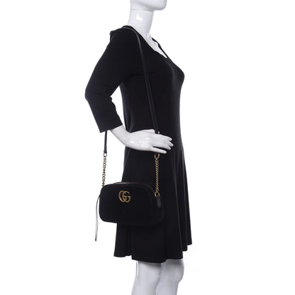 Gucci Velvet Matelasse Small GG Marmont Chain Shoulder Bag Black 2 of 10