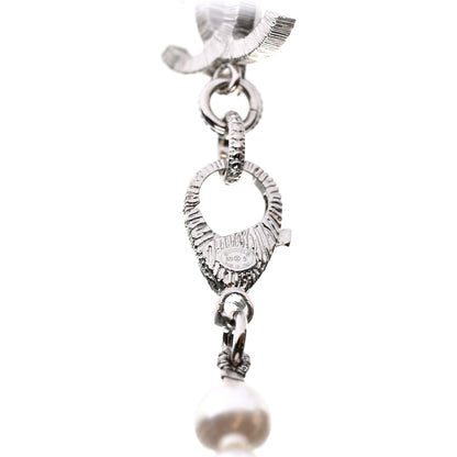 Chanel Pearl Crystal CC Choker Necklace Silver 5 of 5