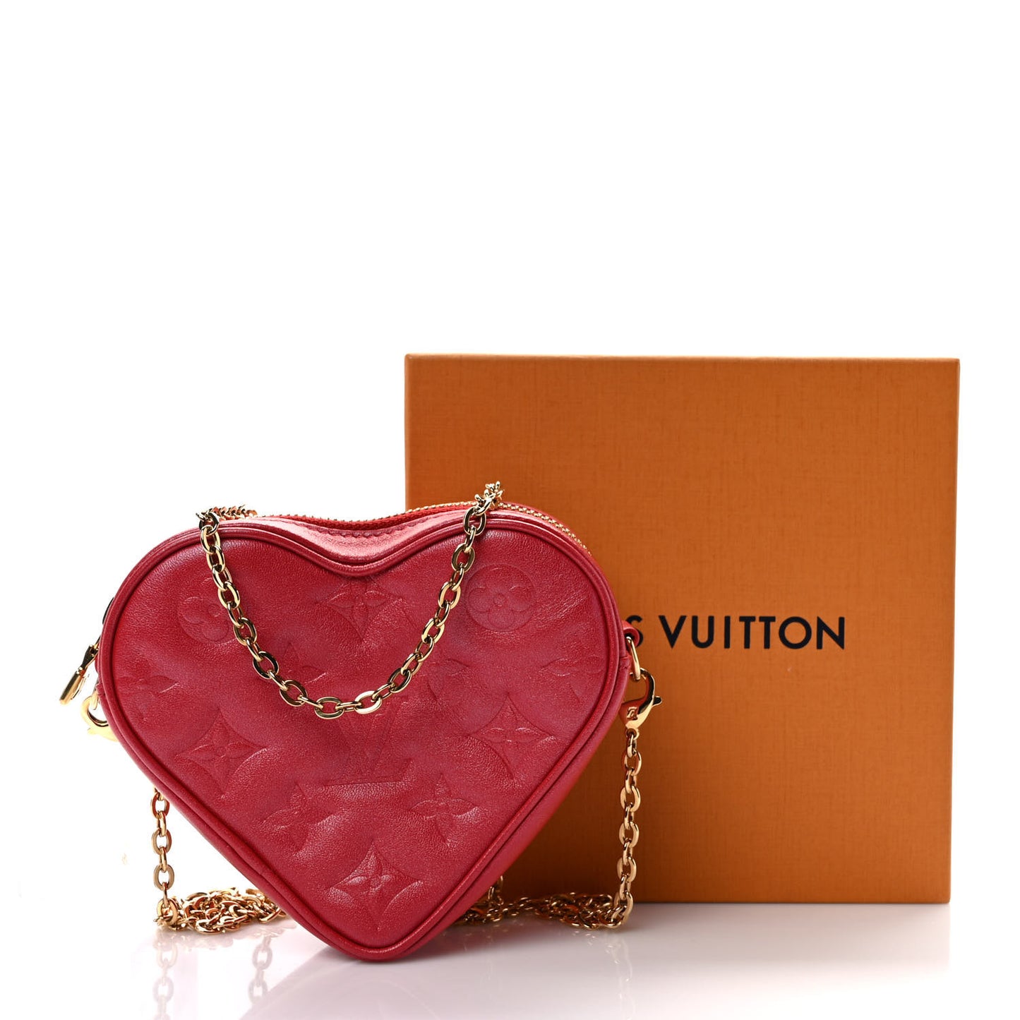 Lambskin Embossed Monogram Fall In Love Sac Coeur Heart Chain Bag Lipstick Red