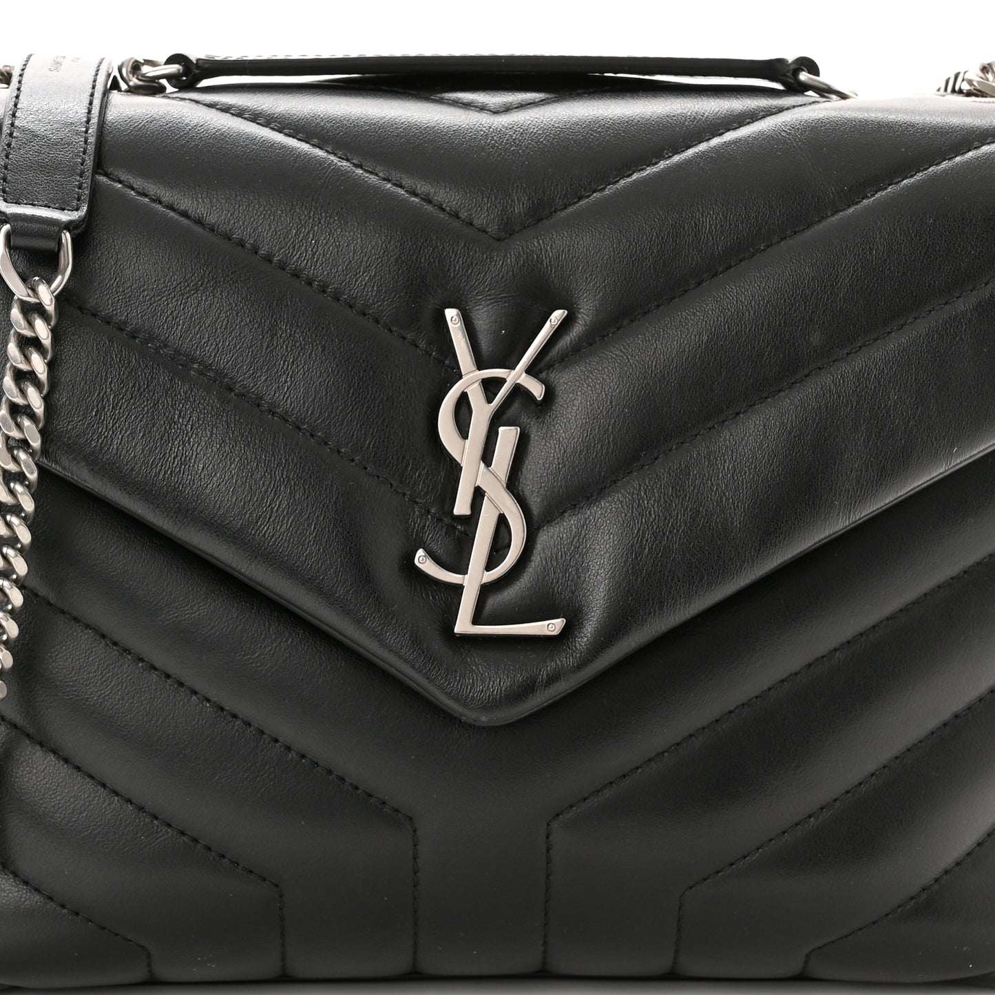 Calfskin Y Quilted Monogram Small Loulou Chain Satchel Black