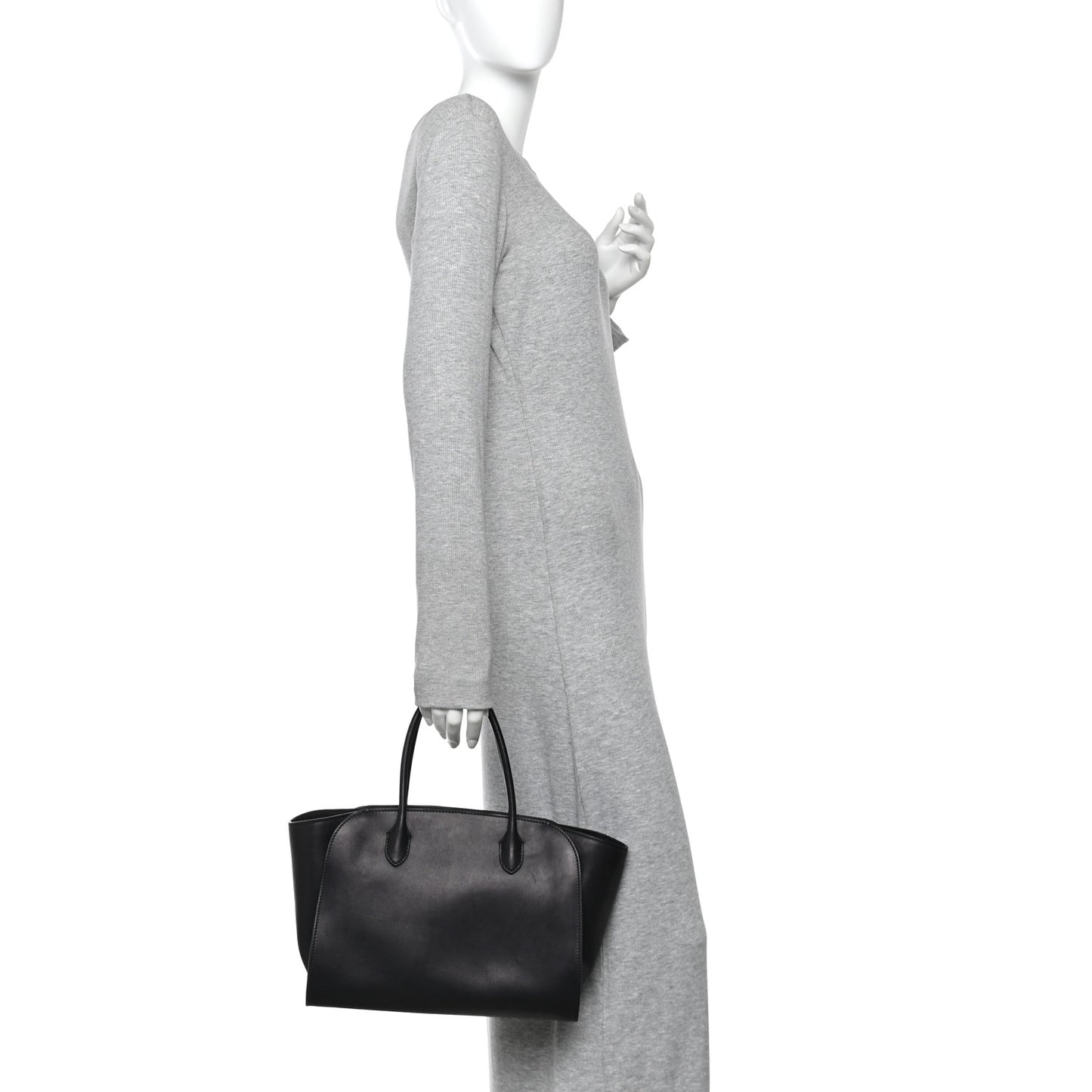 Polished Saddle Calfskin Marlo 12 Tote Bag Black