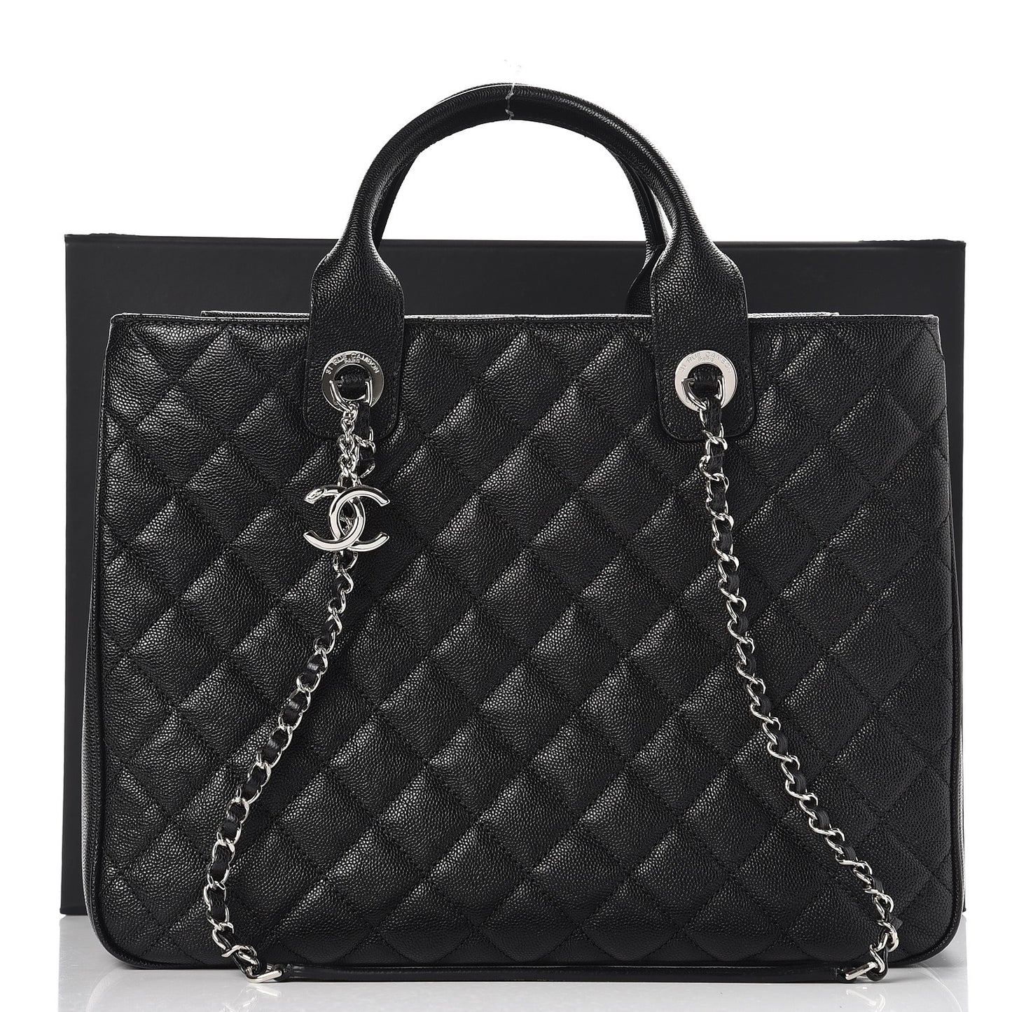 Caviar Quilted Large Urban Companion Top Handle Shopping Tote Black