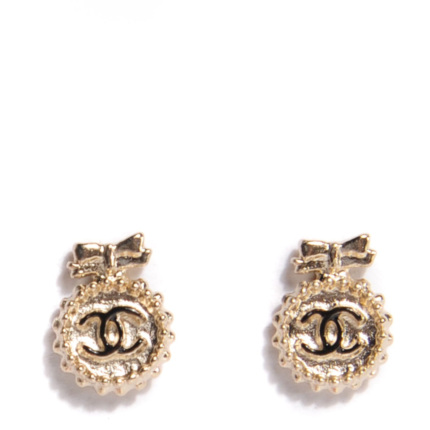 Enamel CC Ribbon Earrings Black Gold